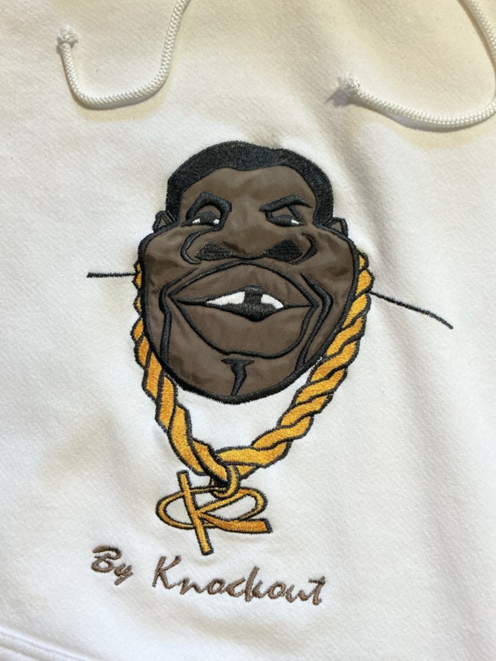 Vintage 90s Y2K Knockout Hip Hop Rap Gold Chain Embroidered Pullover Hoodie